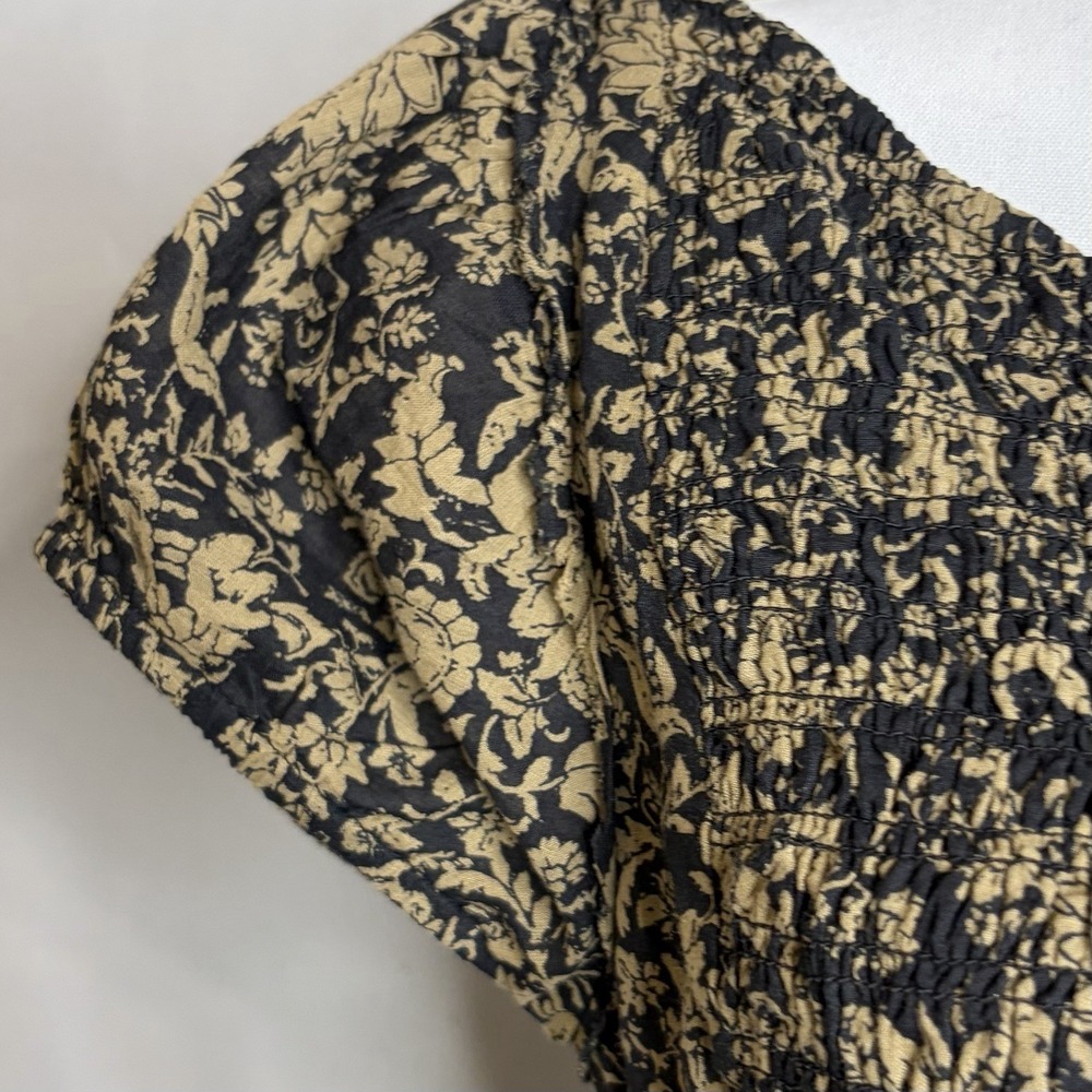 Free People Ultraviolet Maxi Dress L Black Brown Floral Smocked Boho Whimsigoth - Picture 8 of 13